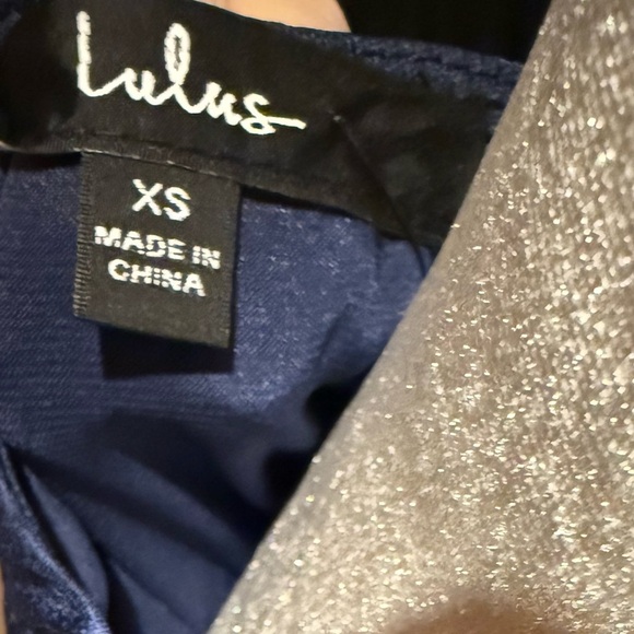 Lulus size XSMALL So Splendid Navy Blue Satin Long Sleeve Wrap Dress - Picture 3 of 8